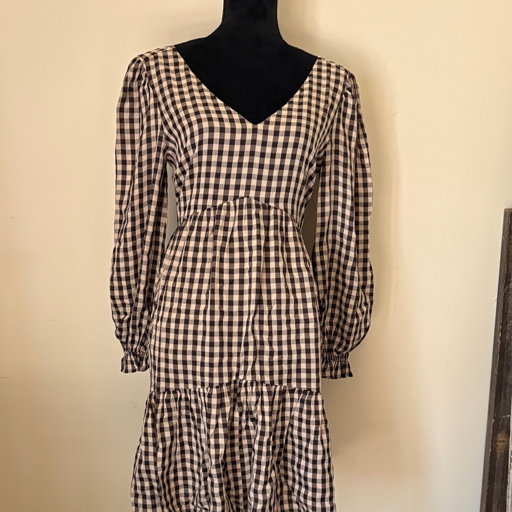 Lucy Paris Quinn Black and White Gingham Long Sleeve Dress